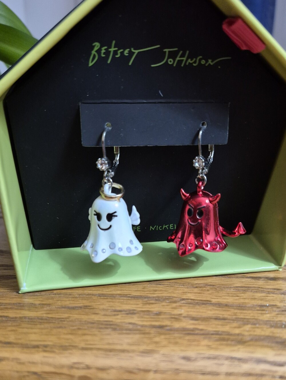 Betsey Johnson Ghost Angel & Devil Dangle Earrings - White & Red. NEW IN BOX